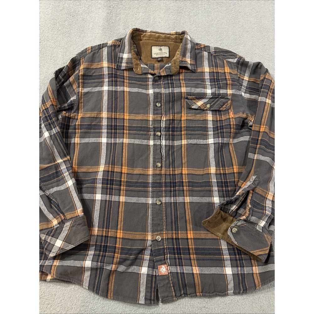 Legendary Whitetails Men's Gray/Orange Flannel Button-Up Shirt Sz 2XL #012